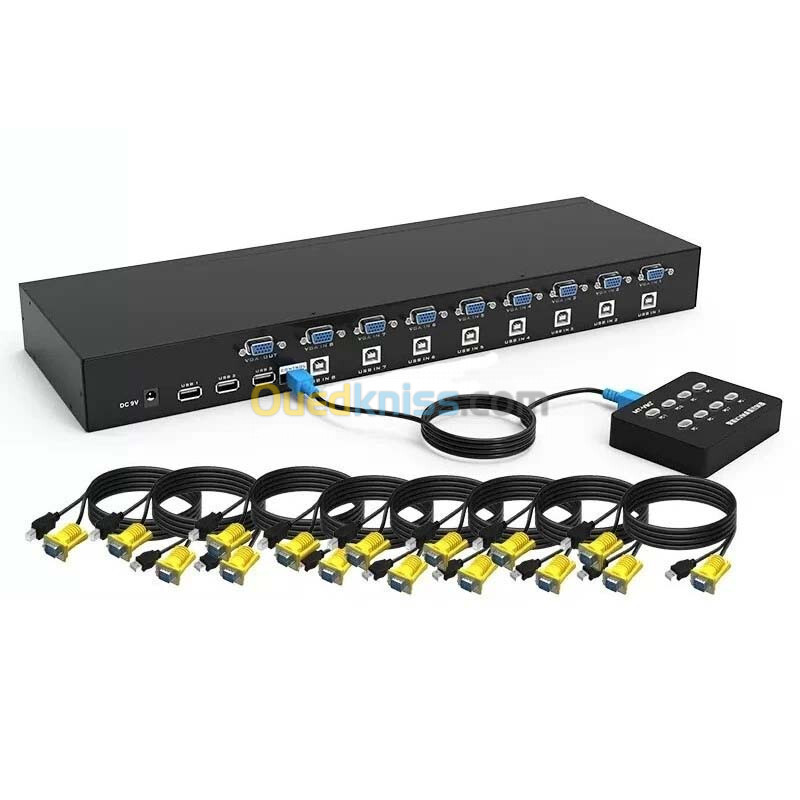 Switch KVM Commutateur Multi PC 8 Ports VGA USB 2.0 avec les cables KVM