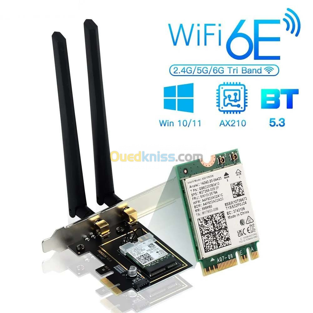 Carte réseau sans fil Intel WIFI 6E AX210NGW Bluetooth 5.3 Tri