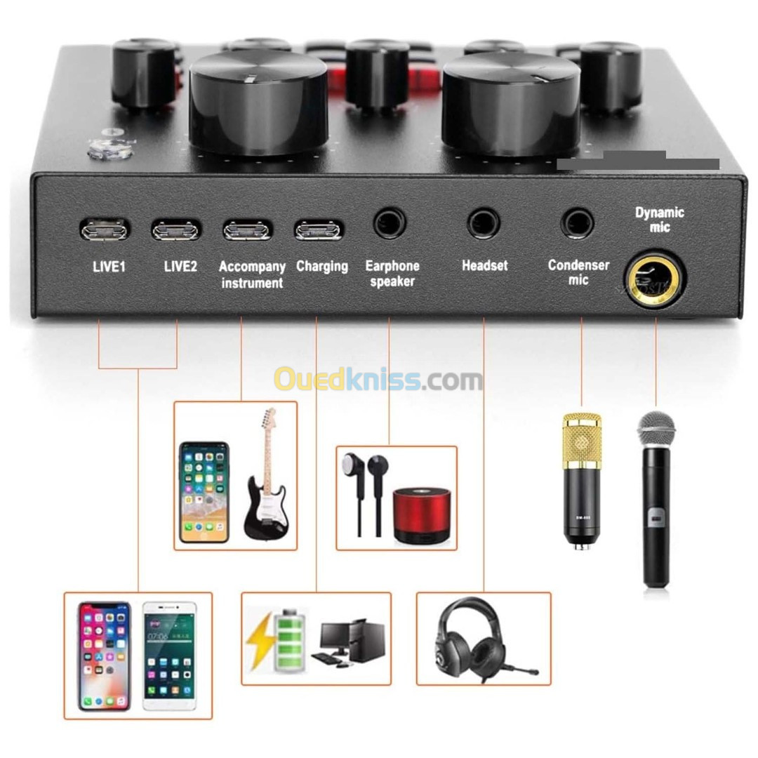 Amplificateur Carte Son Externe Bluetooth V8 Changeur de voix Casque, Microphone