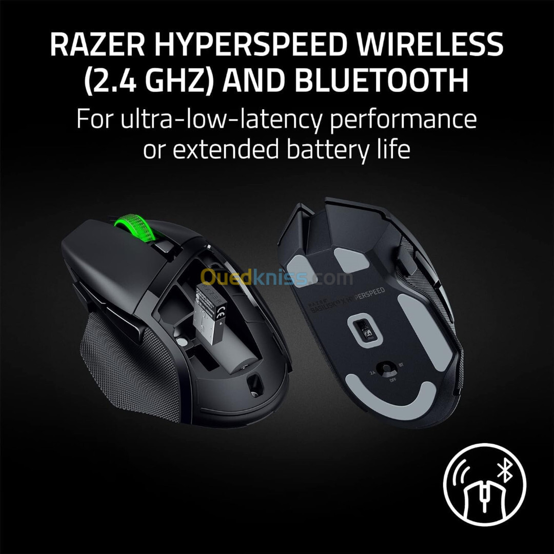 Razer Basilisk V3 X Hyperspeed Souris sans fil 2.4ghz et Bluetooth gaming 9 boutons Noir et Vert