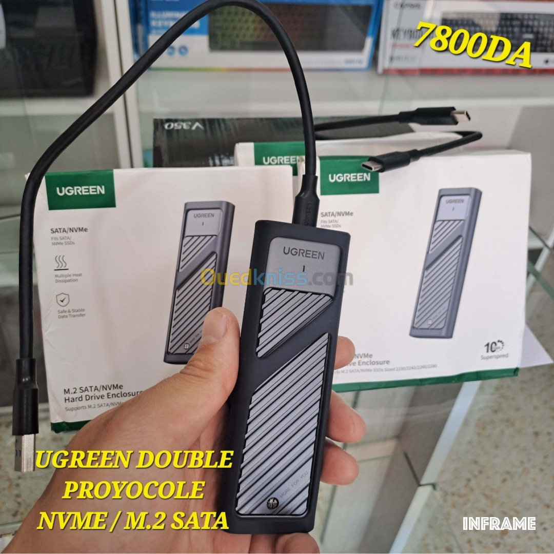 UGREEN Lecteur de boîtier SSD M.2 NVMe et SATA, 10 Gbit/s USB C 3.2 Gen2,  compatible Thunderbolt 3 - Alger Algérie