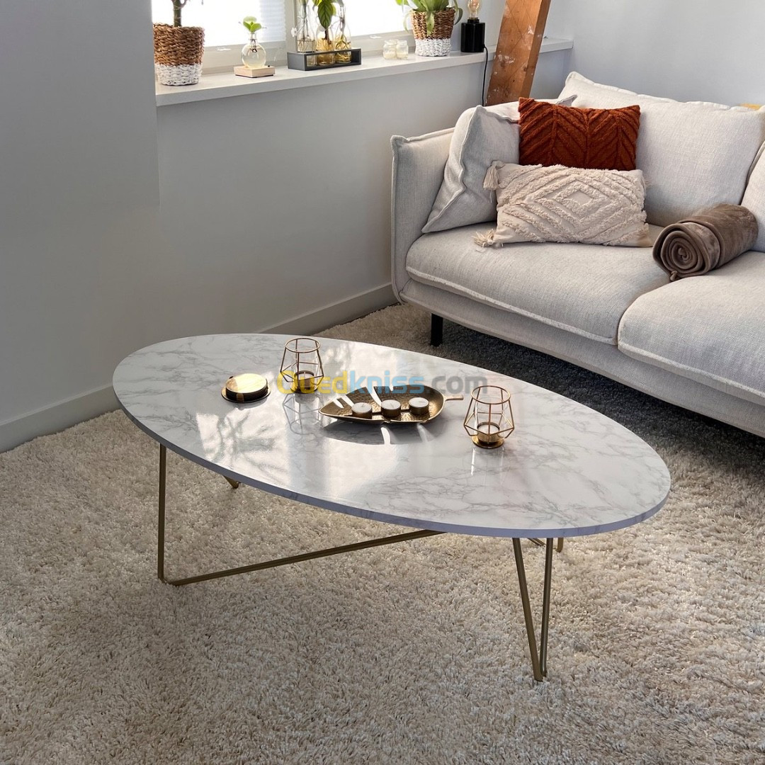 Table basse moderne sous forme ovale pour salon aspect marbre scandinave - طاولة بالجملة والتجزئة