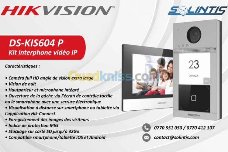 Kit Vidéophone (visiophone, interphone vidéo) Basé sur IP HIKVISION KIS604-P