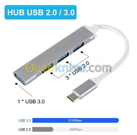 HUB USB C 3.0 Type C 3.1 à 4 ports Multi Splitter adaptateur OTG