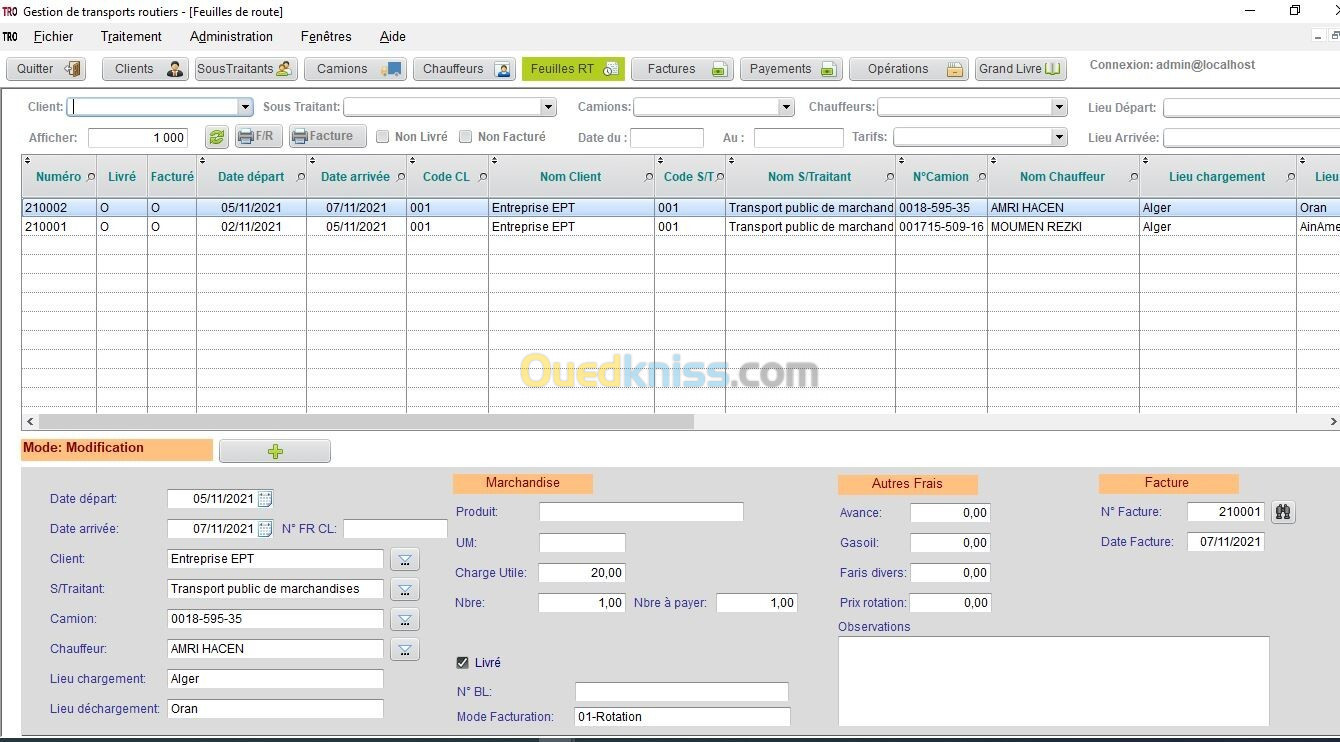 logiciel pour le transport de marchandises