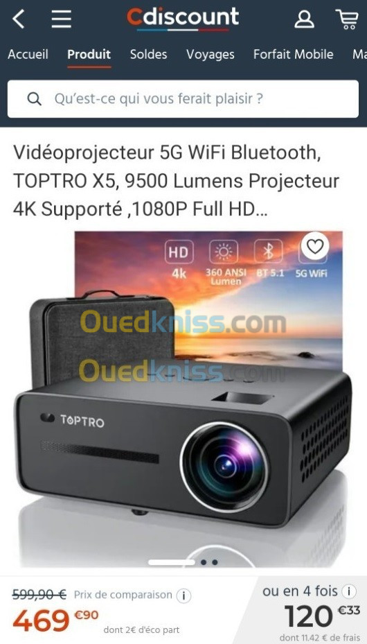 Vidéoprojecteur WiFi Bluetooth, [9500 Lumens] TOPTRO 1080P Full HD  Vidéoprojecteur 4K, 5G WiFi, Zoom, Home Cinéma Projecteur Portabl