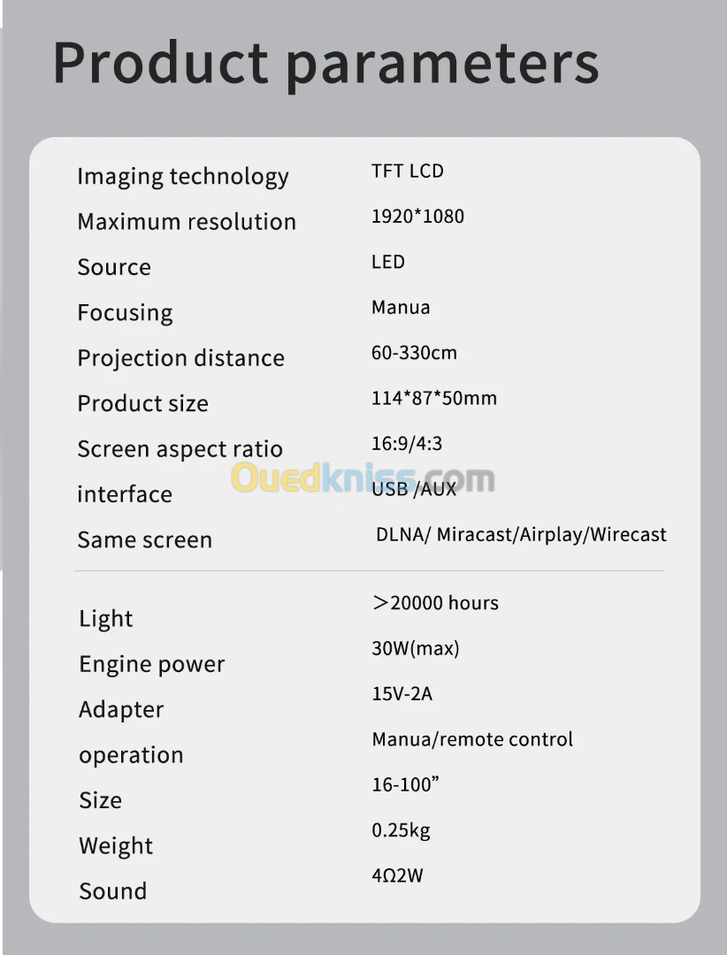 Mini datashow sans fil Wifi usb 1800 lumens