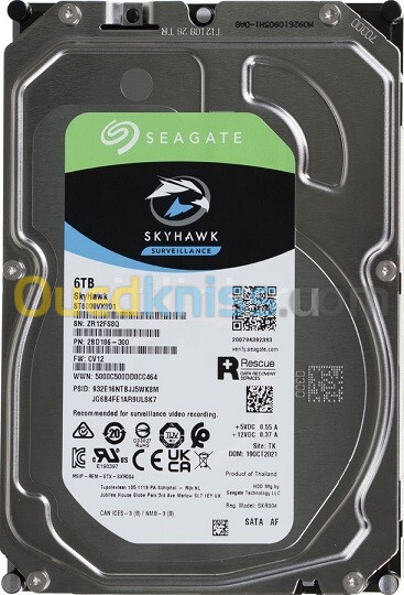 Disque Dur Interne SEAGATE SKYHAWK AI - Surveillance - 6tb - 7200tr/min - 256mo cache