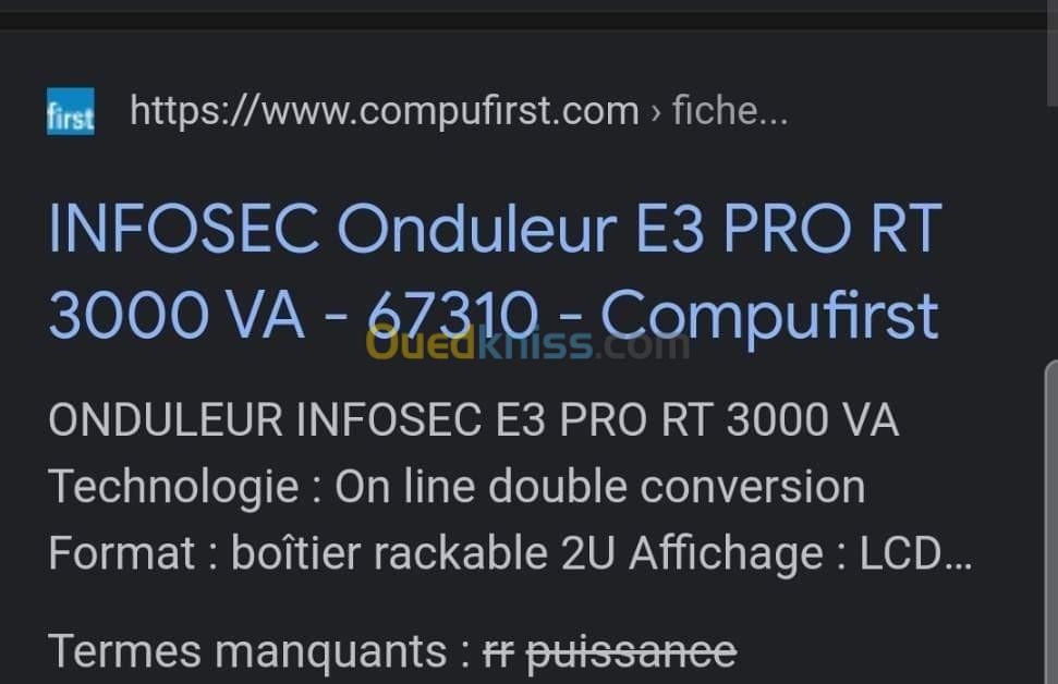 Infosec E3 Pro 3000 RT Onduleur On Line Double Conv 3000 VA
