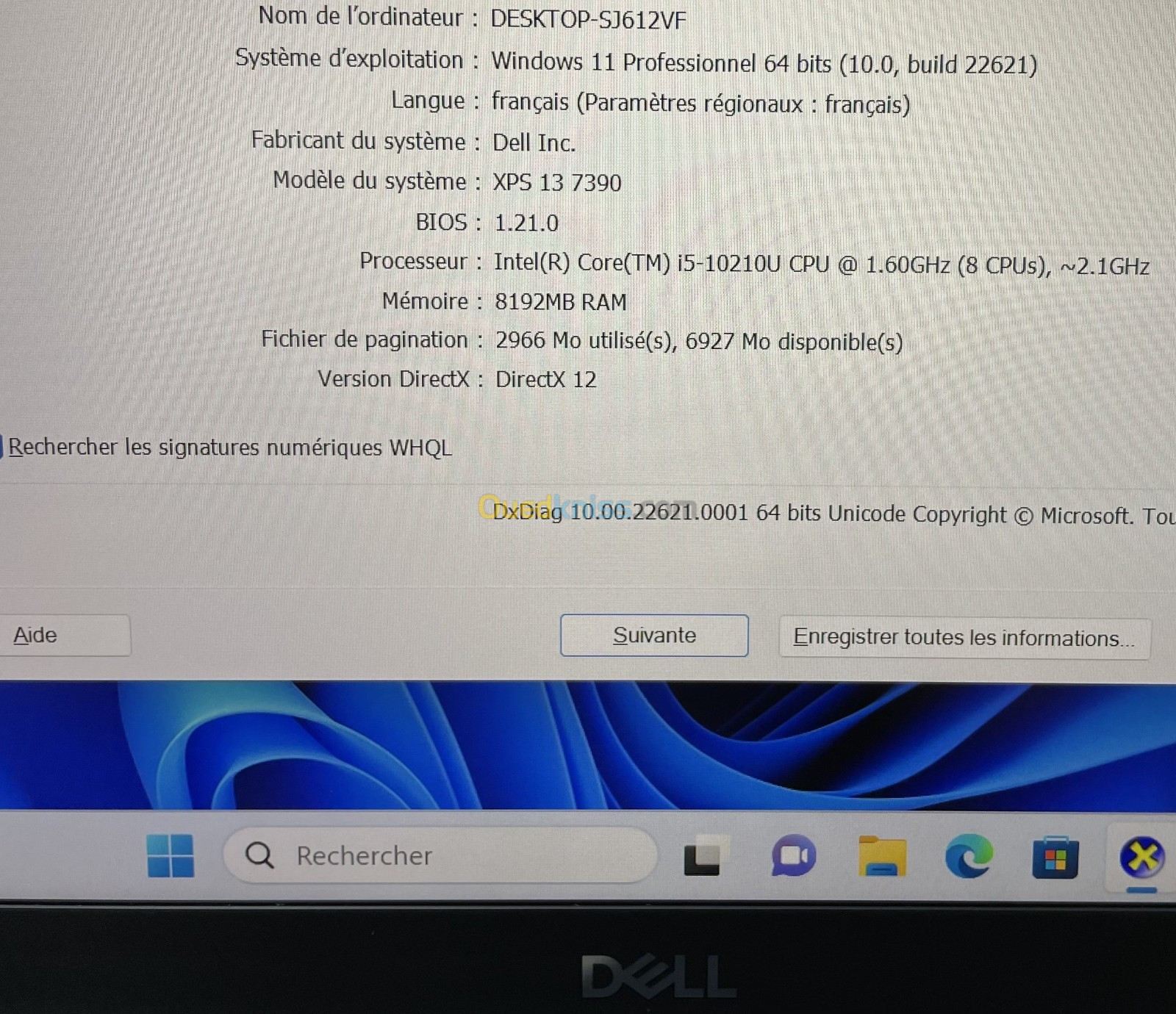 Dell XPS 13 7390 | i5 10ème 10210U 8Go 256Go SSD 13.3" FHD