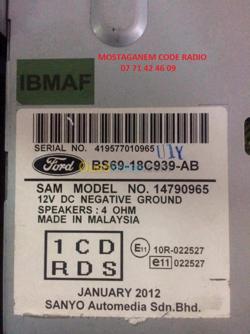 Code radio Ford BS69-18c939-BD mp3