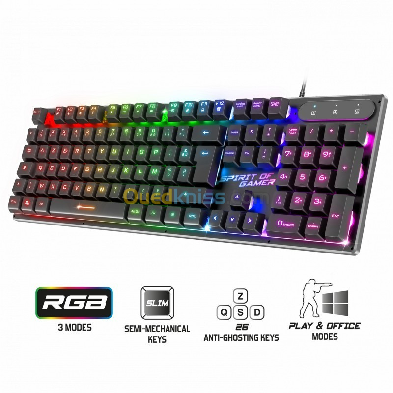 Ensemble gaming RGB clavier AZERTY Anti-Ghosting - Souris 6400 DPI - Micro  Casque - Tapis de souris - ISO INFORMATIQUE