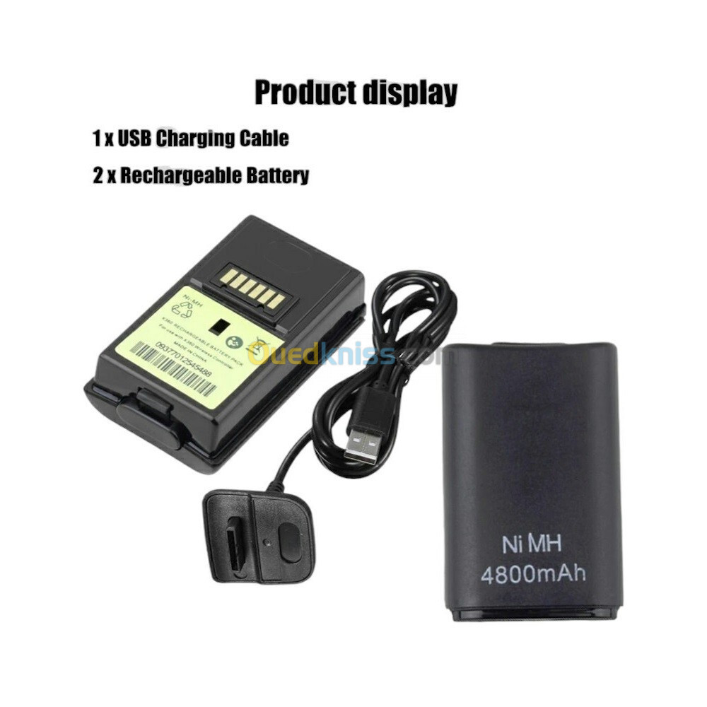 Kit Double Batteries 4800 Mah + Cable Usb Pour Manette X-Box 360