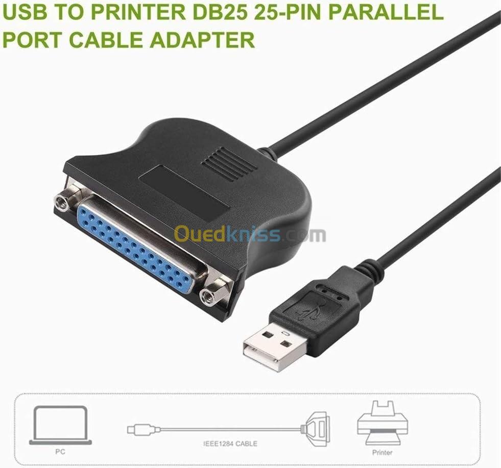 Câble Adaptateur USB vers 1 Port Parallèle DB25 0.9m