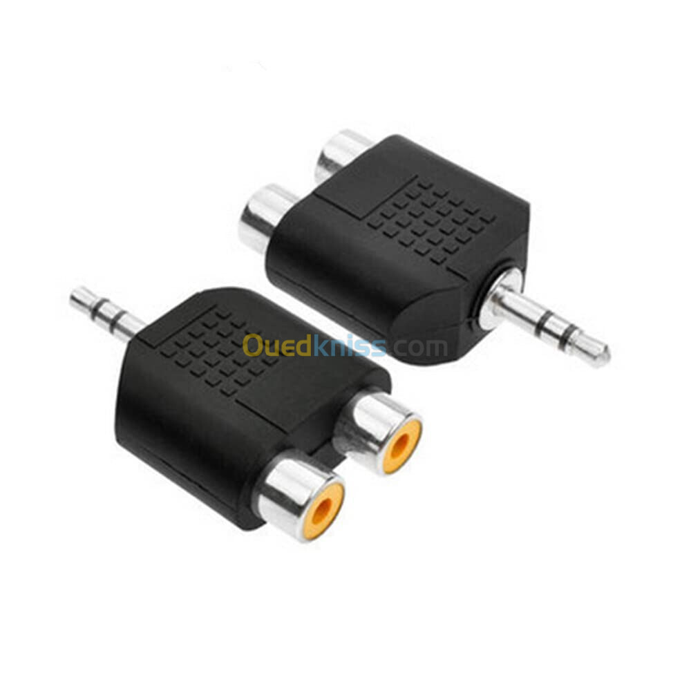 Adaptateur Convertisseur Audio Jack stéréo mâle 3,5 mm vers 2 RCA femelles 