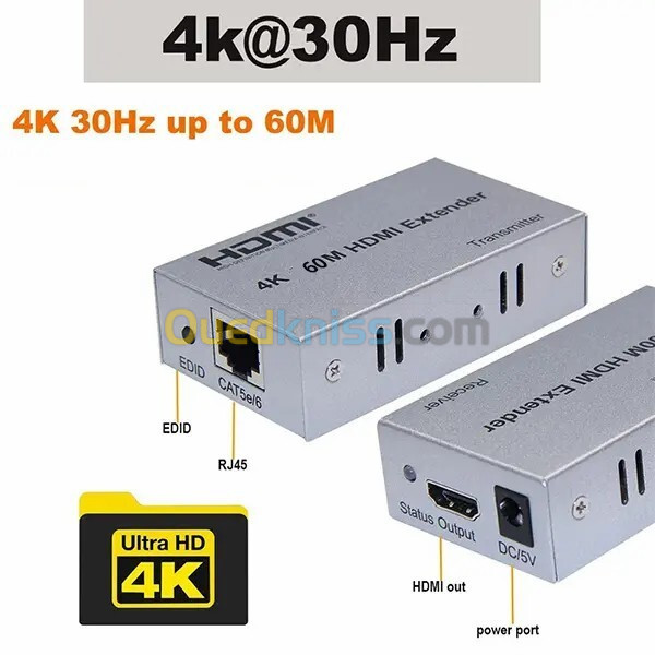 Extender & Rallonge HDMI UHD 4K à 60 Hz 60 m sur Câble Ethernet Cat5e/6