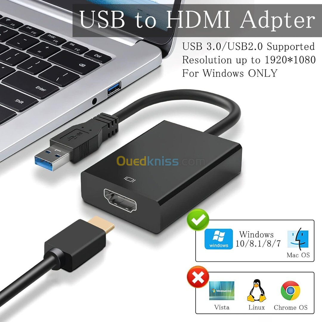 Adaptateur Convertisseur USB 3.0/2.0 vers HDMI 1080P FHD Audio Vidéo 