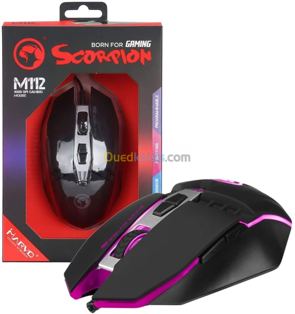 Souris Gmaing USB optique M112 jusqu'à 4000 DPI RGB 7 boutons programmables M112 MARVO 