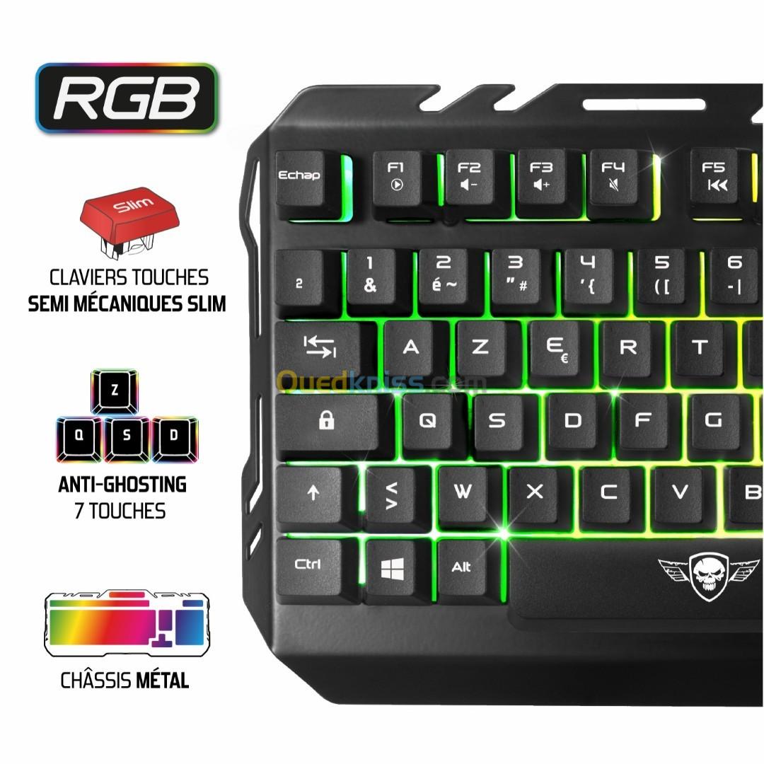 Pack Gaming 4 in 1 Clavier + Souris RGB LED + Casque et Tapis Kit