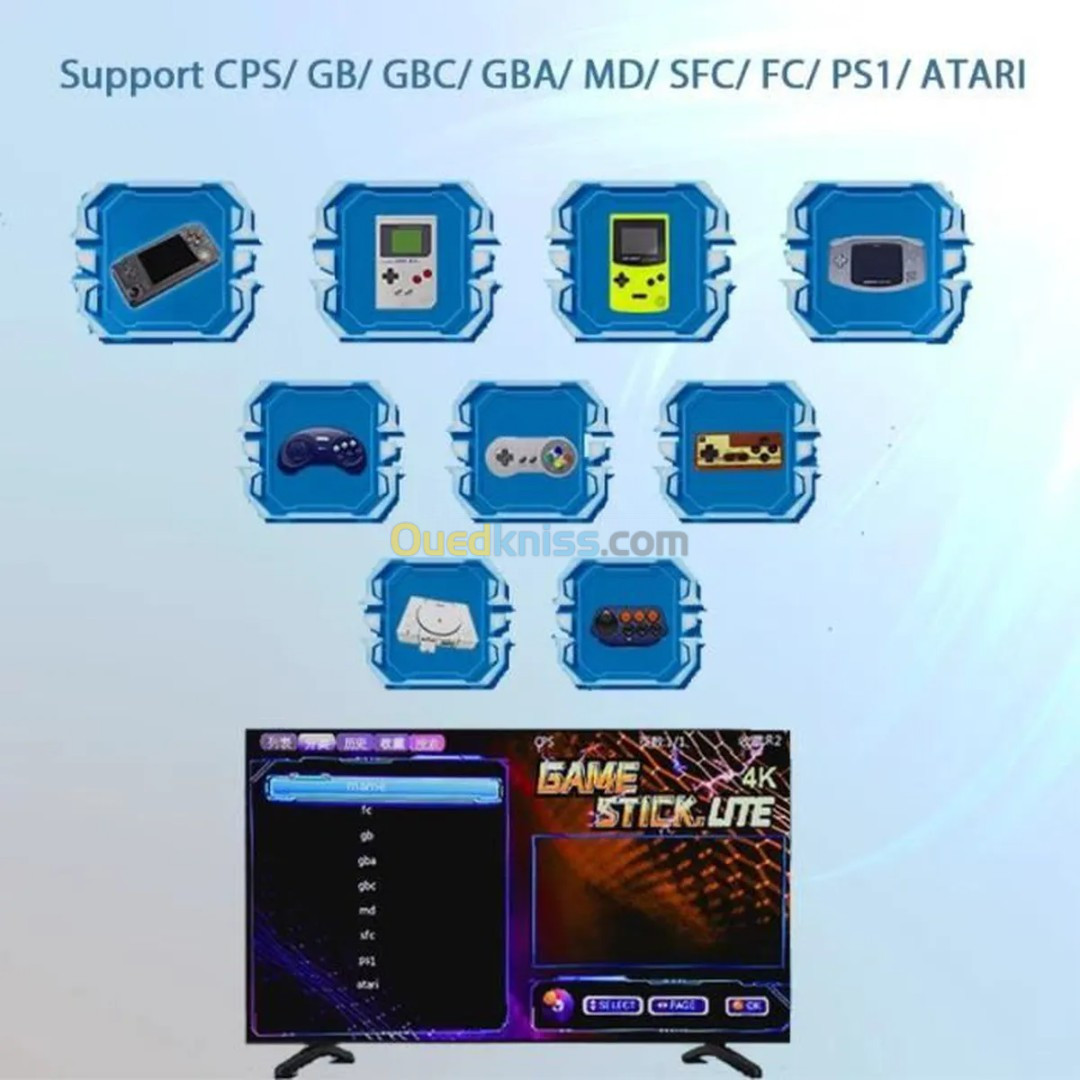 Console Arcade Game Stick Lite 4K + 2 Manettes Sans Fil HDMI 10018 jeux rétro