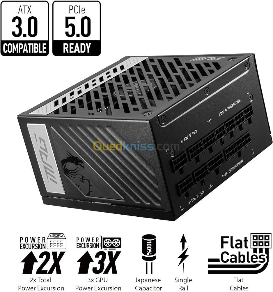 MSI MPG A1000G PCIE5 Bloc D'alimentation Prise EU, 1000W, Certifié 80 Plus Gold