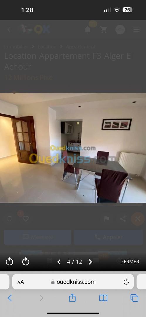 Location Appartement F3 Alger El achour