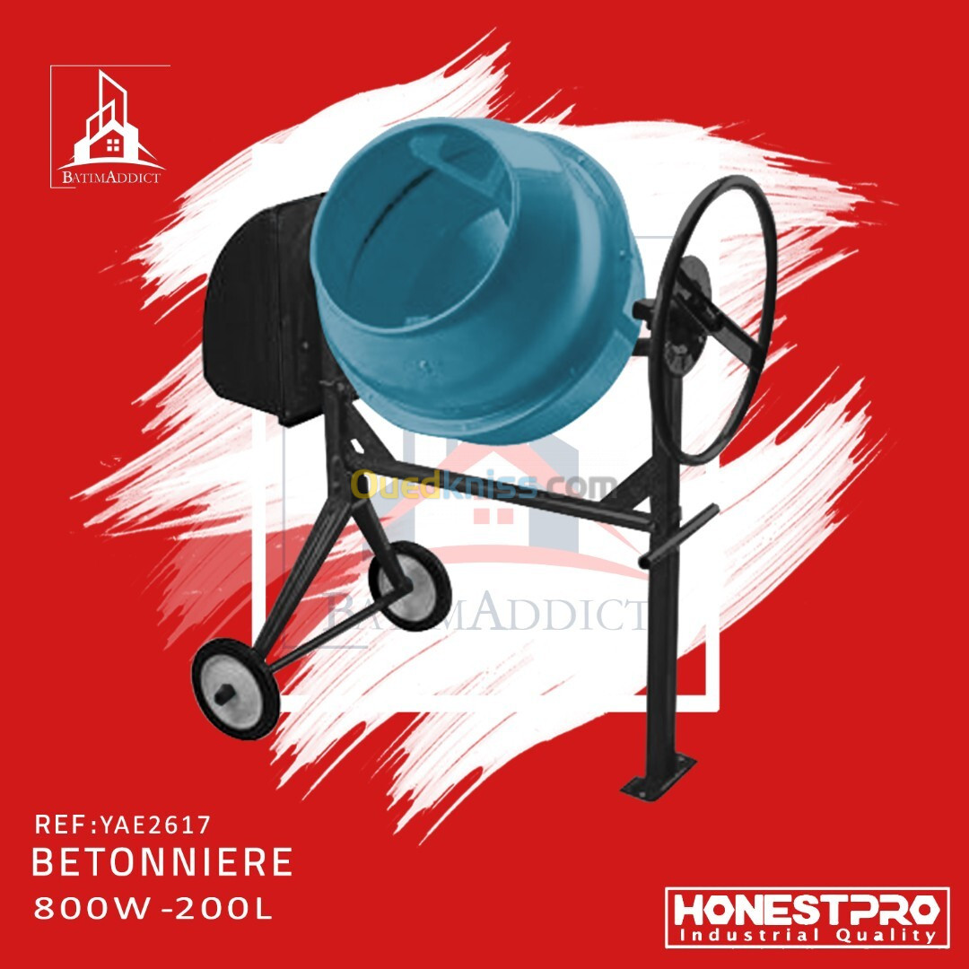 BÉTONNIÈRE 200L 800W HONESTPRO 