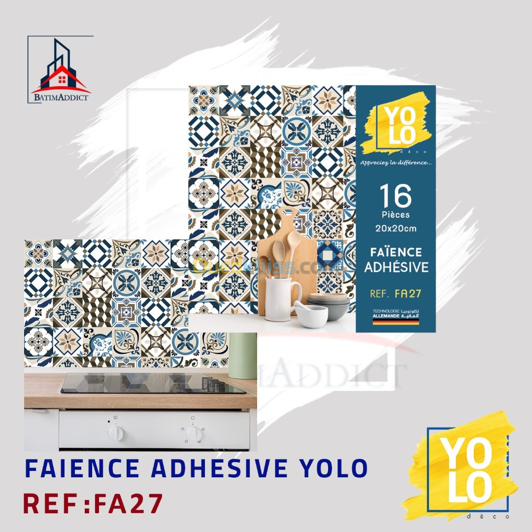 FAÏENCE ADHÉSIVE YOLO DECO  16P 20X20 CM-FA27