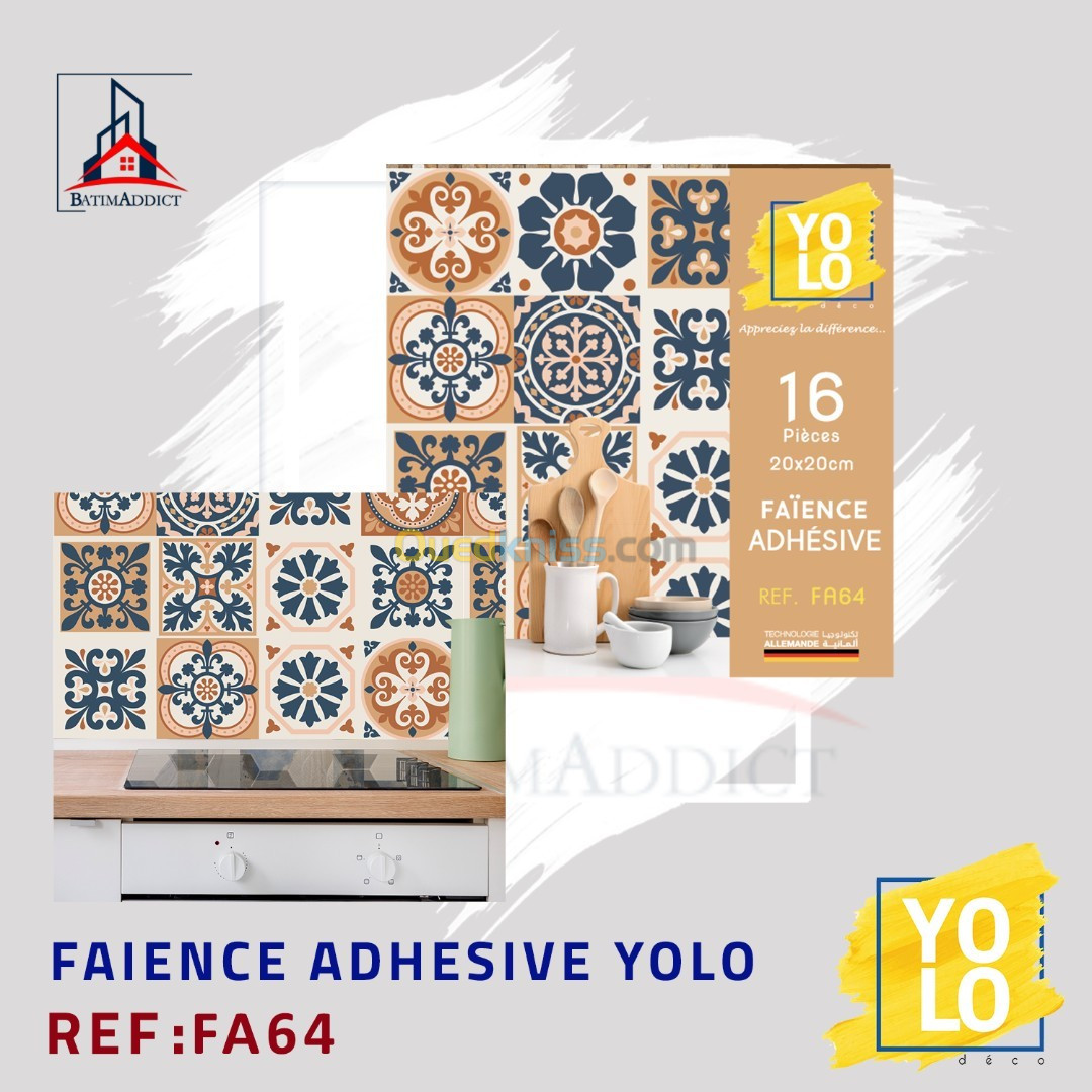 FAÏENCE ADHÉSIVE YOLO DECO  16P 20X20 CM-FA64