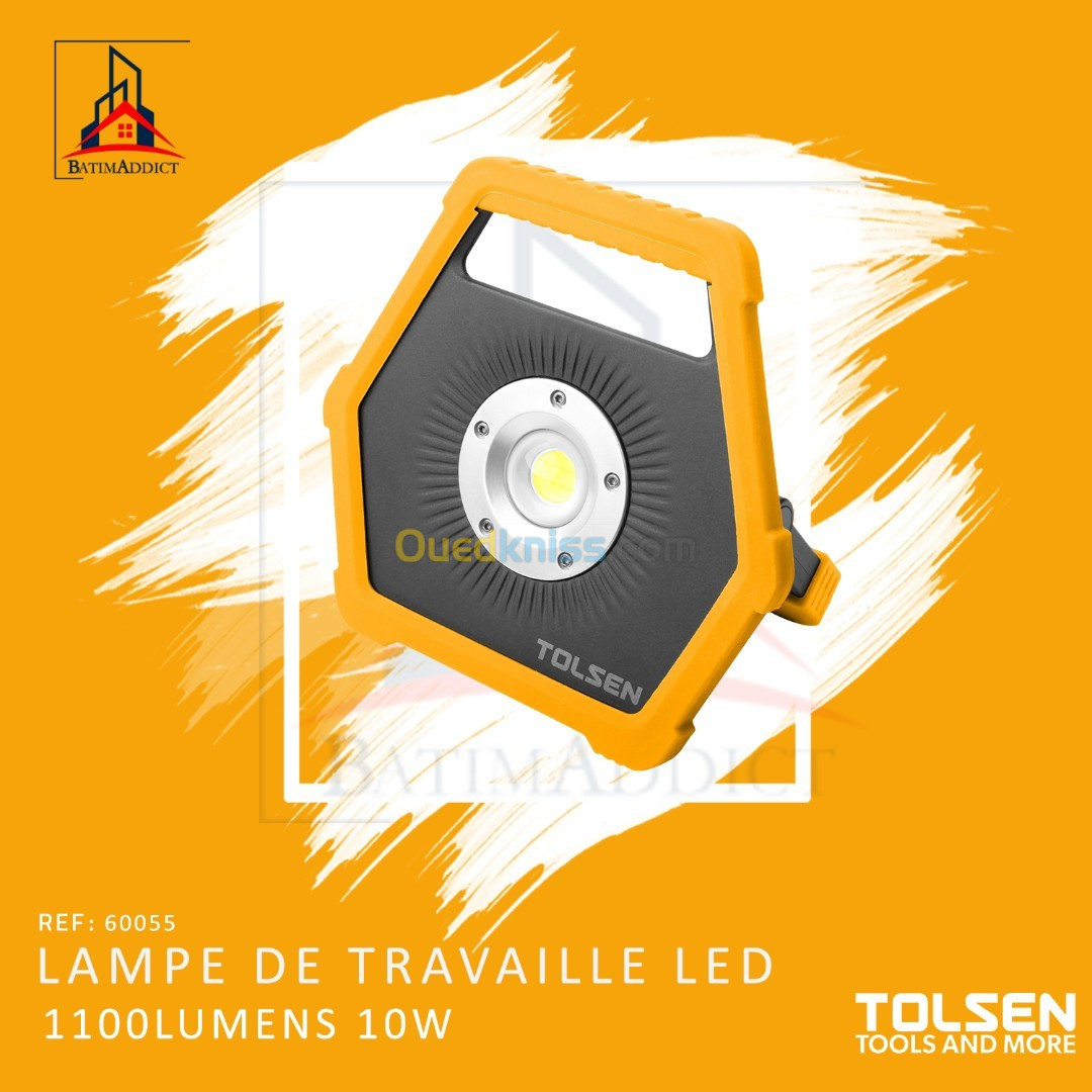 LAMPE DE TRAVAIL LED RECHARGEABLE 1100 LUMENS 10W TOLSEN