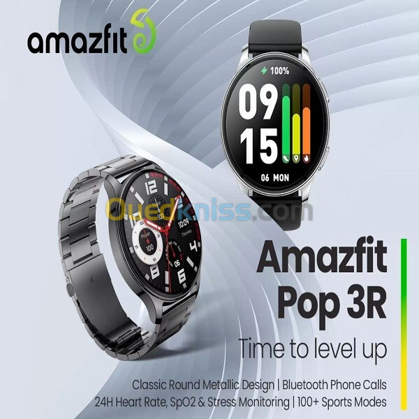 Smart Watch Amazfit-Montre Connectée Pop 3R Android et IOS, Plus de 100 Modes Sportifs, Amoled