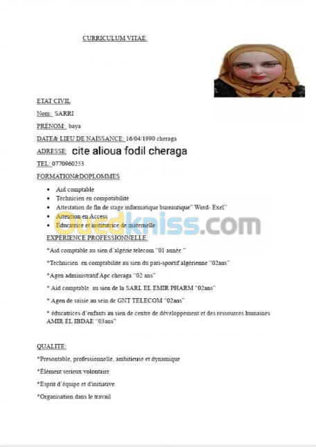 Comptable, secrétaire, assistant comptable, assistant de réservation, 