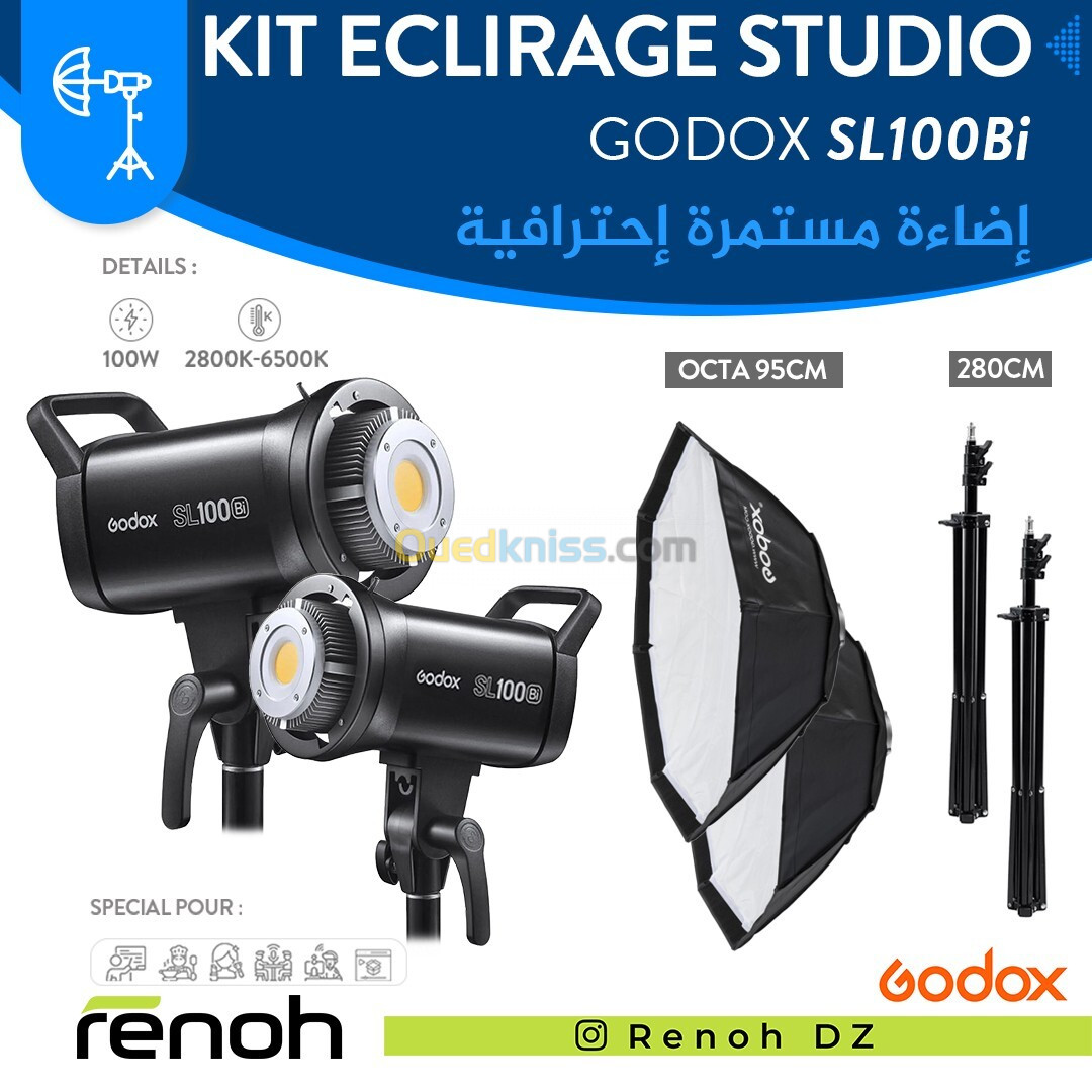 Kit Eclairage Studio GODOX SL100Bi (Version Octa 95cm)