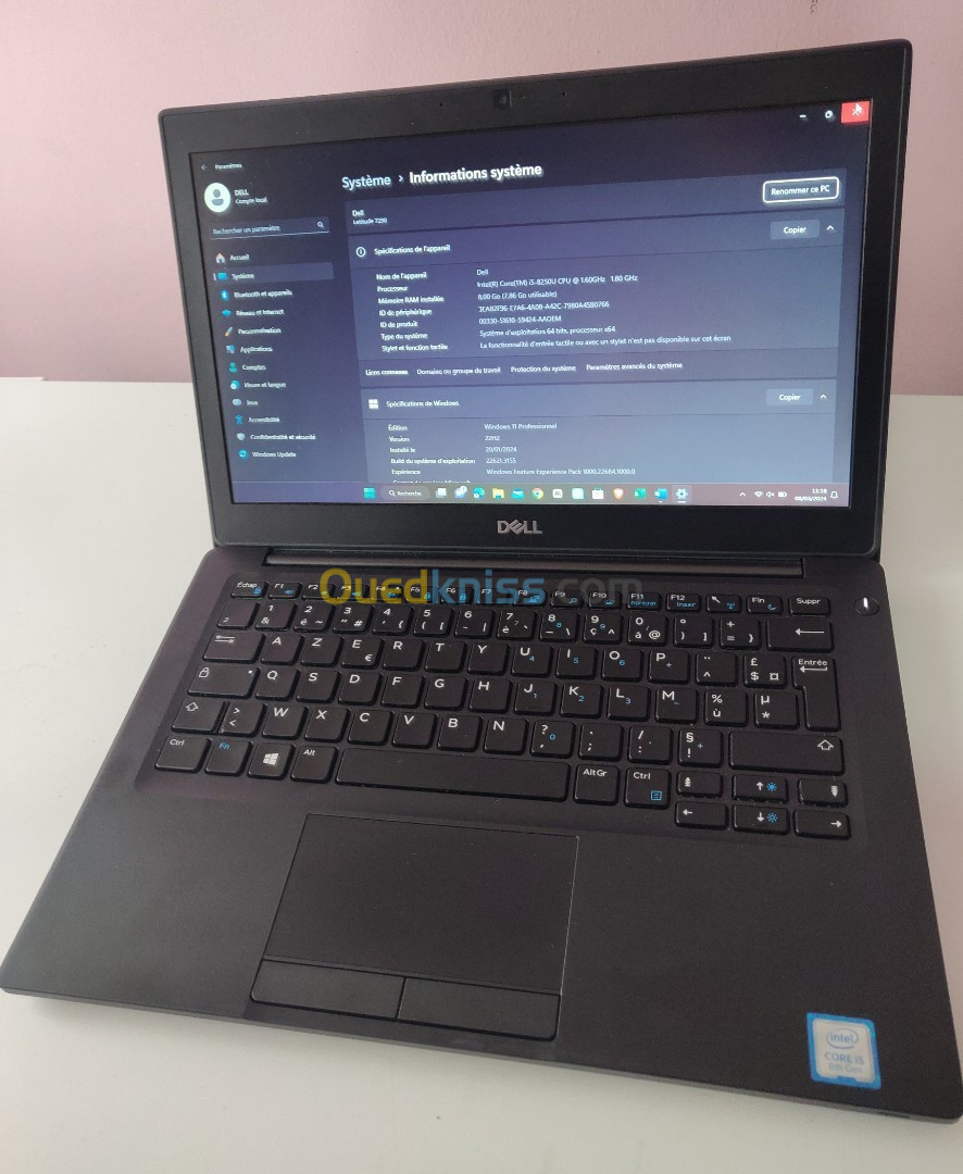  Pc portable Dell latitude 7290 i5 8gen 8gb DDR4 256Gb