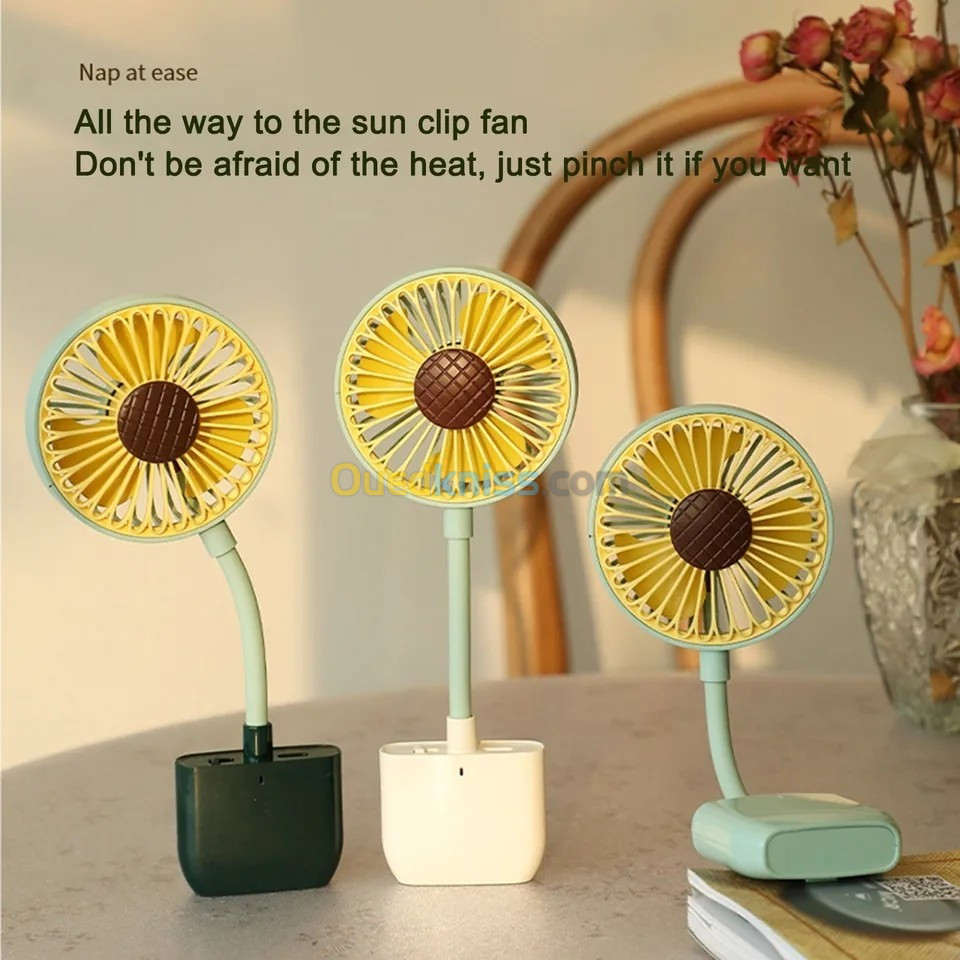 mini fan ventilateur d'étagere poussette bureau et pc pince rechargeable portable sunflower cadeau