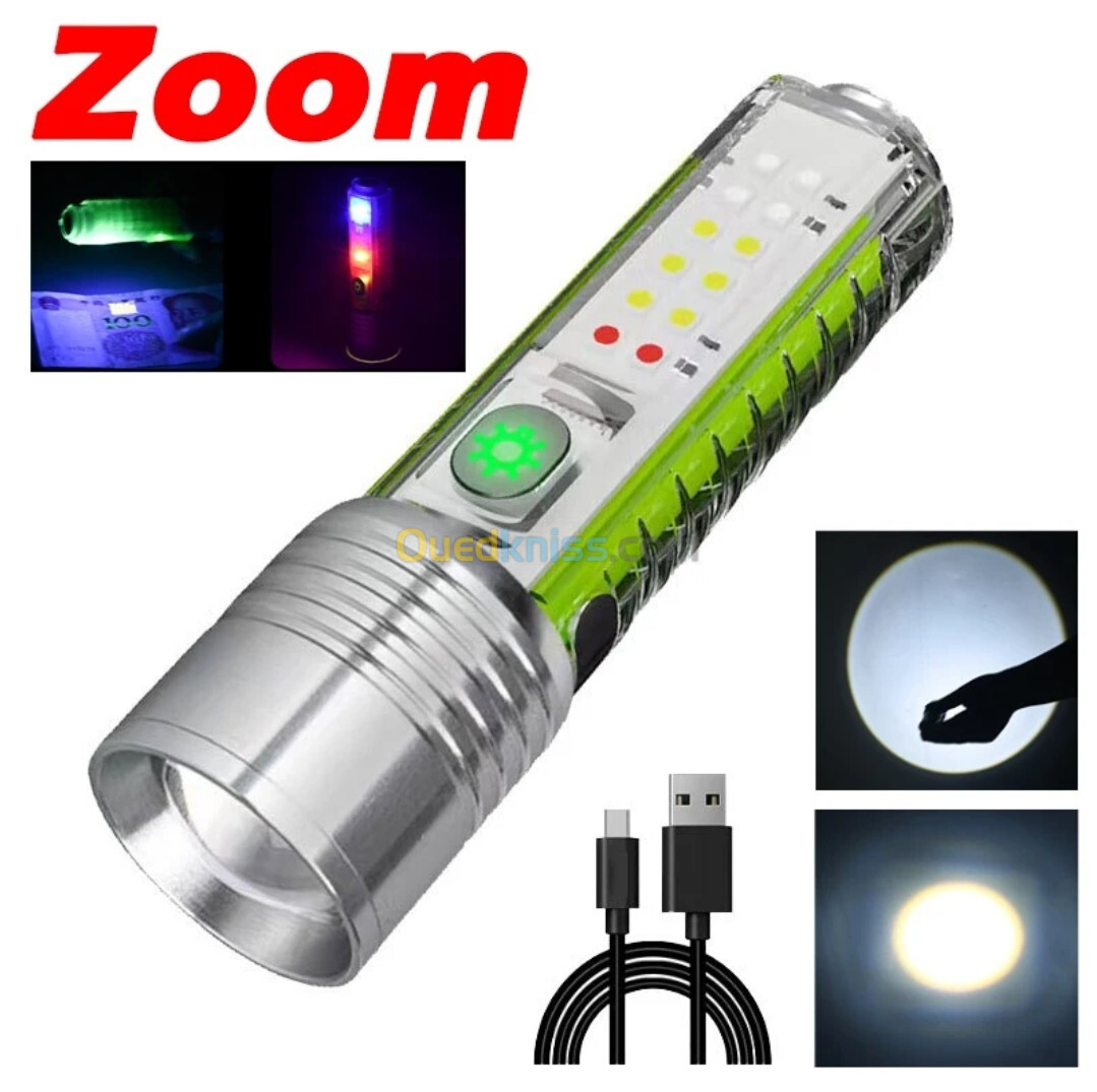 Lampe Torche LED Multifonctions super lumineuse et zoom 