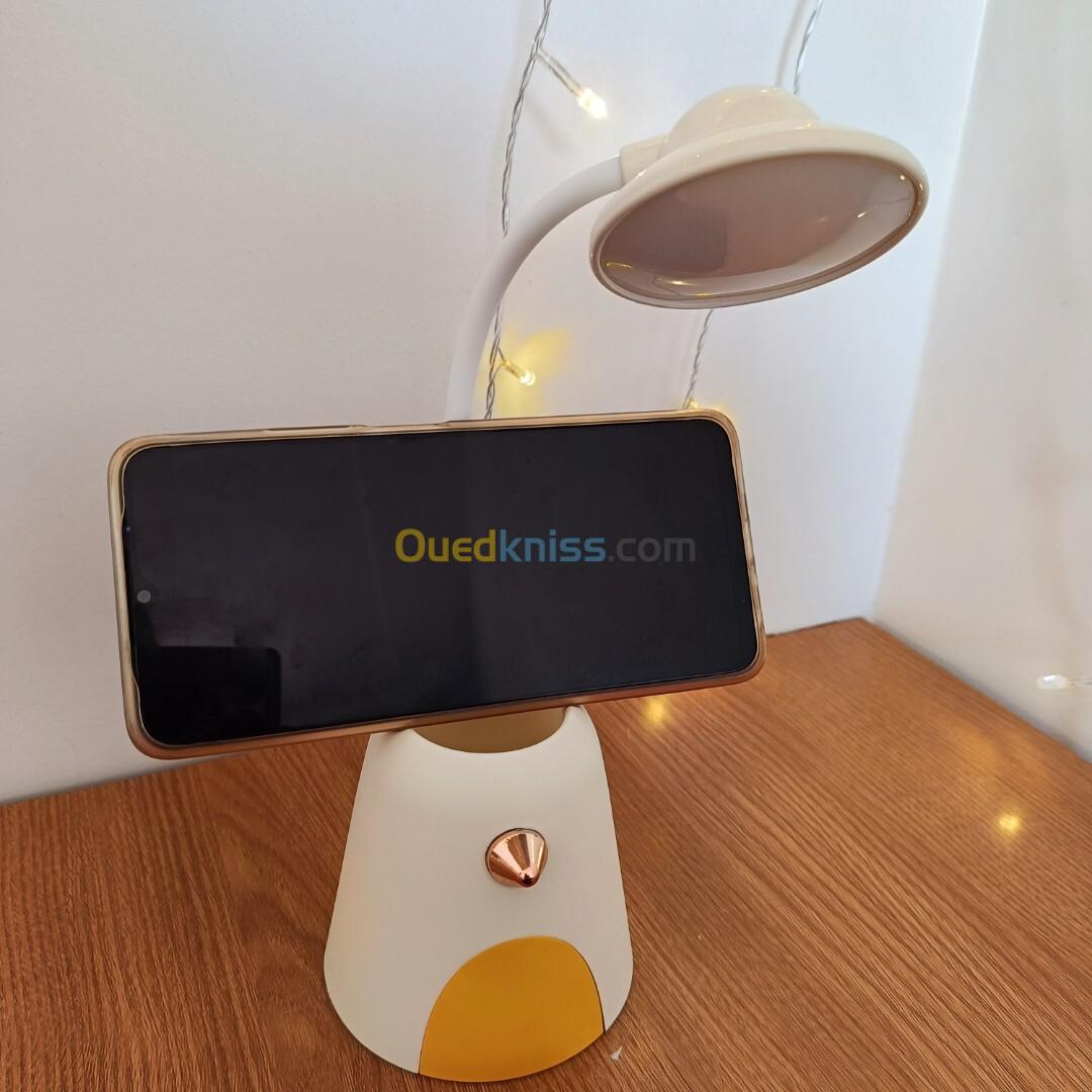 Veilleuse et lampe de bureau rechargeable LED avec porte stylos et support pour smartphone