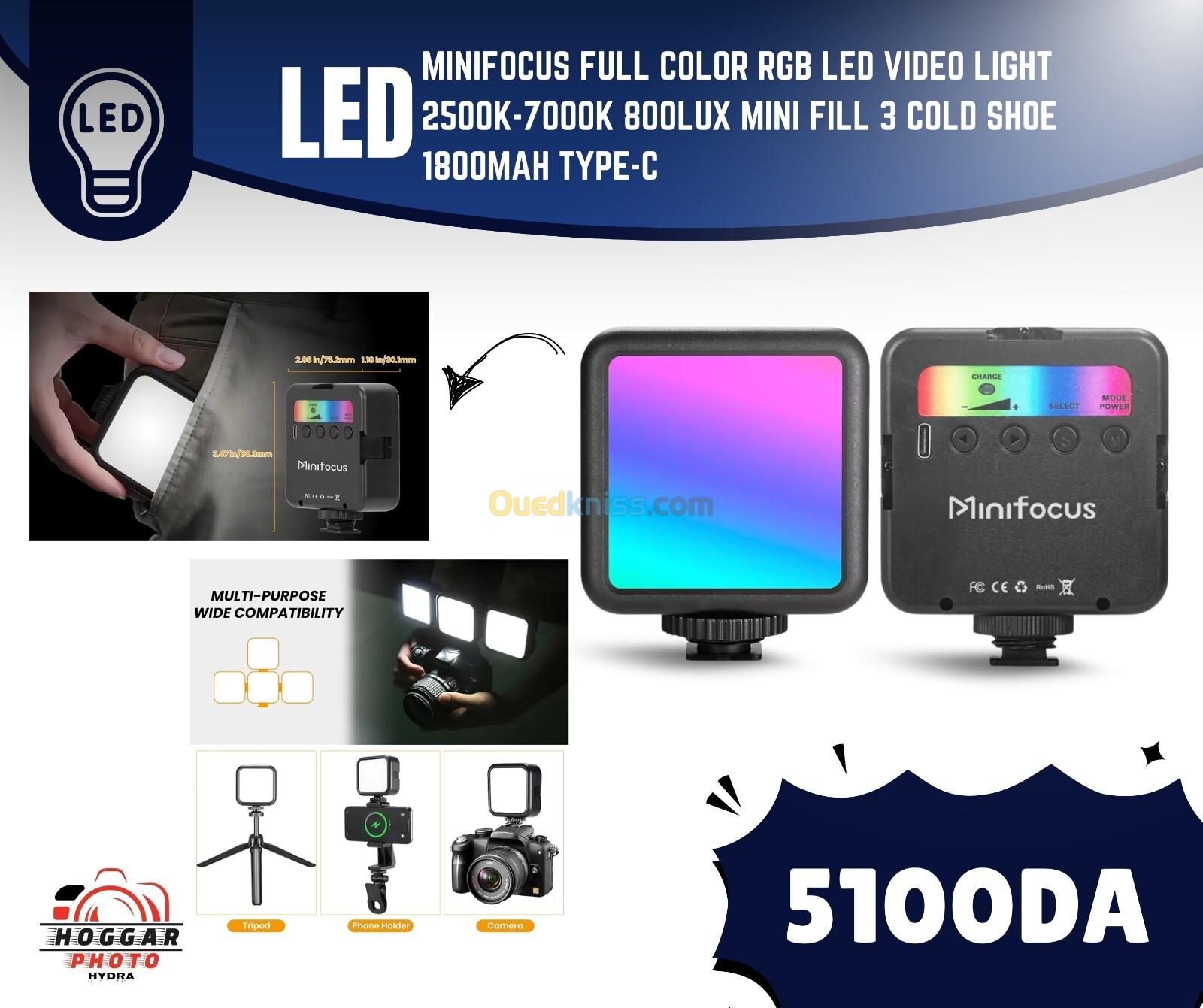 Minifocus-Lumière vidéo LED RVB pour document complet, 2500K-7000K