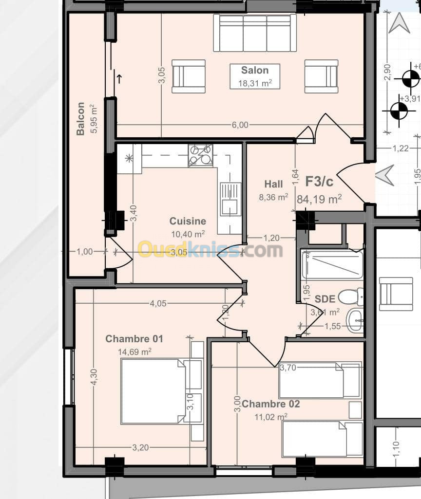 Vente Appartement F3 Alger Bordj el kiffan