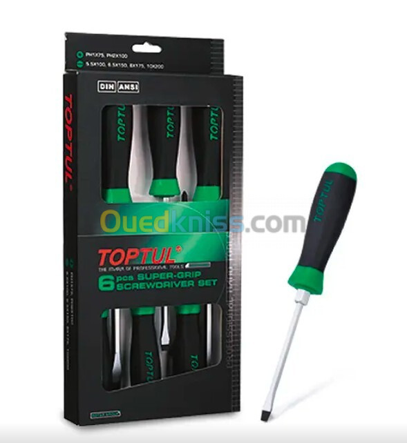 Jeu de 6 tournevis à fente et Phillips Super-Grip (acier hexagonal et tournevis) GAAE0608  TOPTUL