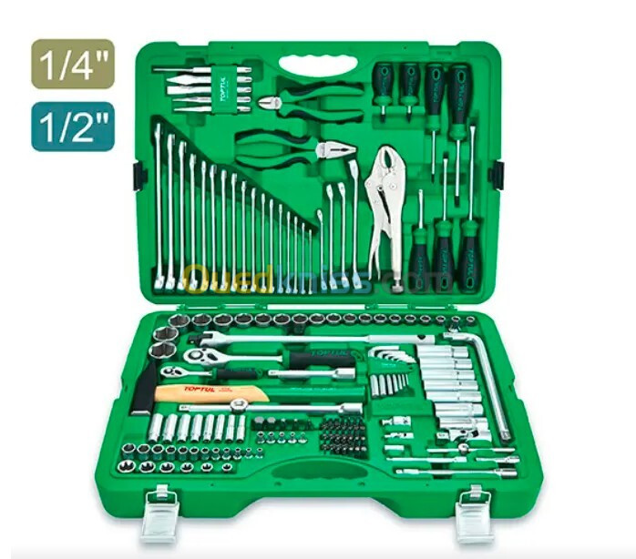 Caisse à outils complète 150 pièces 1/4" et 1/2" DR. GCAI150R  TOPTUL