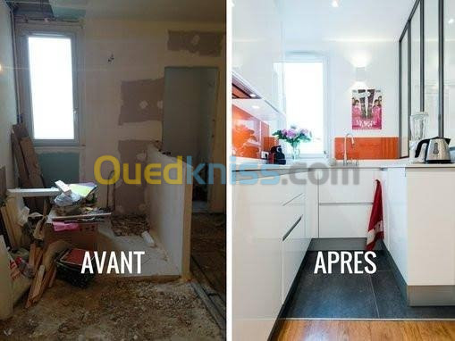 Travaux de rénovation, peinture, électricité, plomberie, ameublement