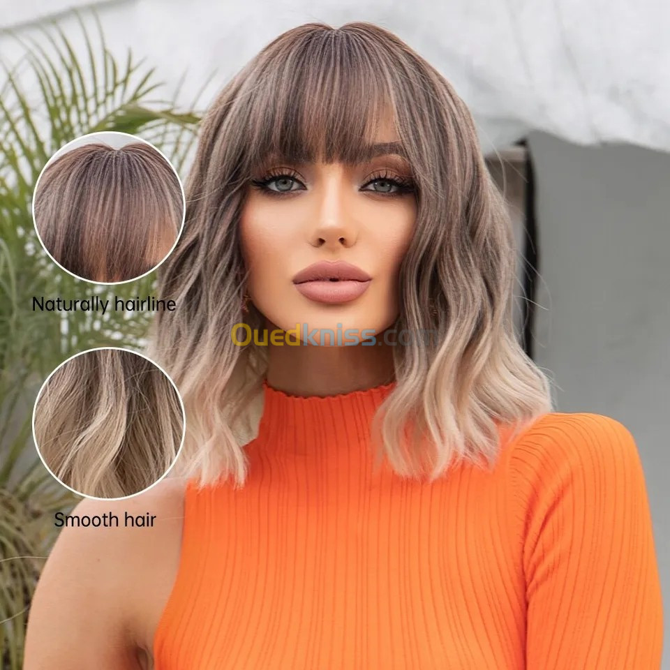 Perruque bob ondulée grise pour femme avec tresses perruque courte blonde ombrée avec racines foncé 