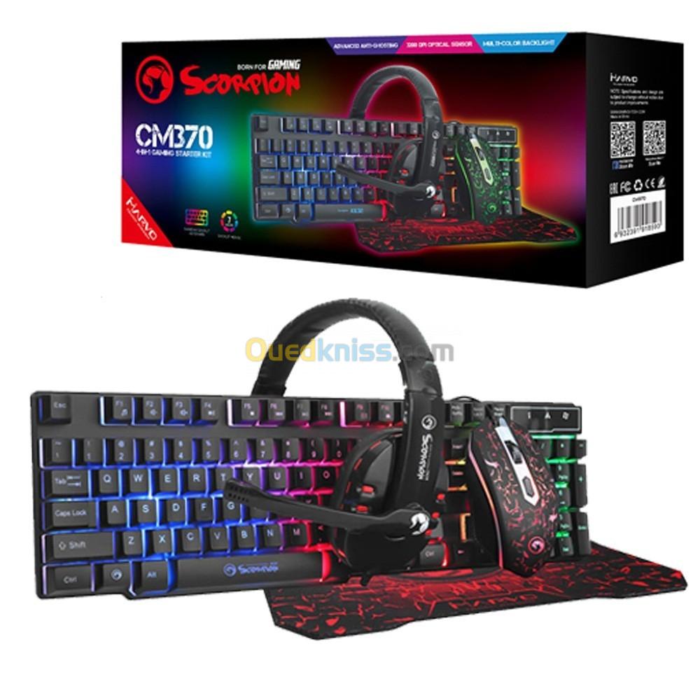  Clavier+Souris+Casque+Tapis-Sou ris MARVO SCORPION CM370 P 4IN1 RGB