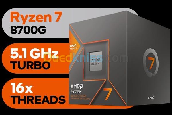 PROCESSEUR AMD RYZEN 7 8700G TRAY AVEC VENTILO- AM5 Socket- 24Mo CACHE- 8 COEURS- Up To 5.1GHz- 65W 