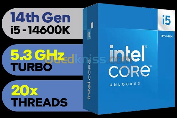 PROCESSEUR INTEL CORE I5-14600K - 14 CŒURS - 24 MO CACHE - JUSQU'À 5,30 GHZ - INTEL 1700 - 125 W - 