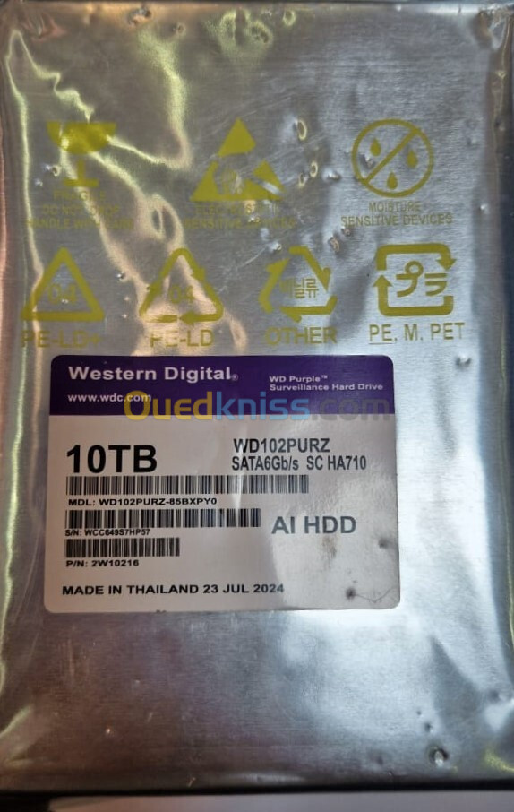 WD PURPLE 10TB HDD - DISQUE DURE SURVEILLANCE - WD102PURZ - SATA 6GB/S - 3,5" 256MB - 7200 RPM - CMR