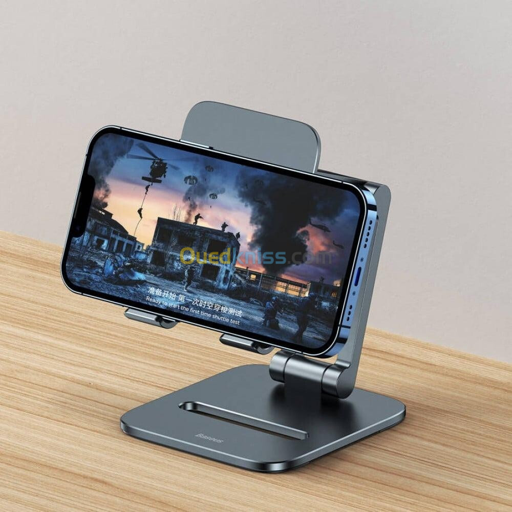 BASEUS DESKTOP BIAXIAL FOLDABLE METAL STAND - POUR SMARTPHONES - ALLIAGE ALUMINIUM - GRIS SIDÉRAL