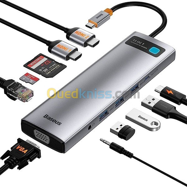 BASEUS STARJOY 11 PORT TYPE-C HUB ADAPTER - 3xUSB 3.0 - JACK 3,5 - RJ45 - 2xHDMI - VGA - CARTE SD&TF