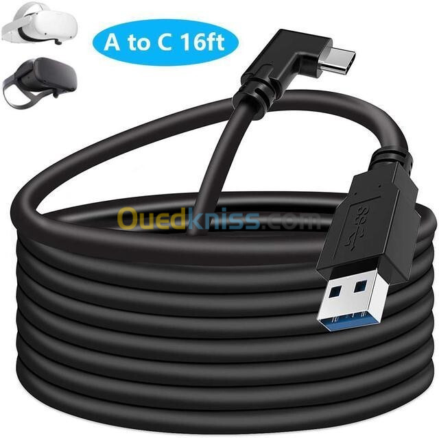 Cable OCULUS META QUEST 2 & 3 - USB TYPE-A TO TYPE-C - 16 FT 5M - PC VR LINK HAUTE VITESSE